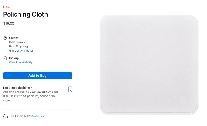 This screen capture from Apple's website shows the tech giant's polishing cloth.