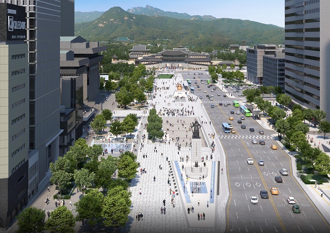 This image, provided by the Seoul city government, illustrates Gwanghwamun Square after it is redesigned.