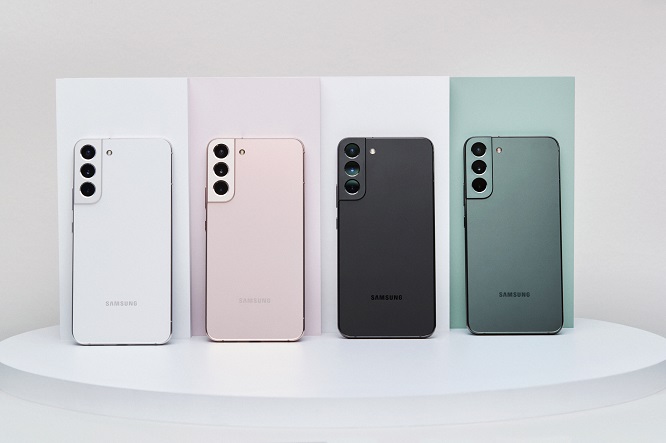 This file photo provided by Samsung Electronics Co. on Feb. 10, 2022, shows the Galaxy S22 Plus phones that the company unveiled during the online Unpacked event. Samsung's flagship phone lineup comes in three models -- the Galaxy S22, Galaxy S22 Plus and Galaxy S22 Ultra.
