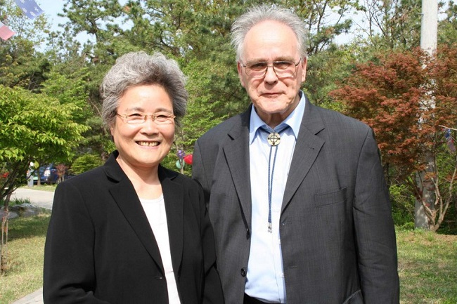 This undated photo provided by the Korea Democracy Foundation shows Paul Schneiss (R) and his wife, Kiyoko.