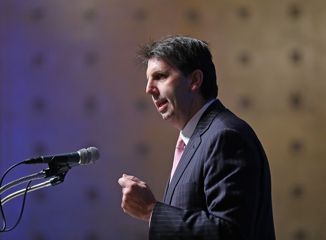 This Sept. 3, 2019, file photo shows Mark Lippert, former U.S. Ambassador to South Korea, speaking at a forum in Seoul. (Yonhap)