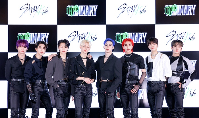 K-pop boy group Stray Kids pose for the camera during an online press conference to promote their second EP album "Oddinary" on March 18, 2022, in this photo provided by JYP Entertainment.