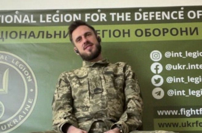 Damien Magrou, a spokesperson for the International Legion for the Defense of Ukraine, speaks in an interview with Yonhap News Agency. (Yonhap)