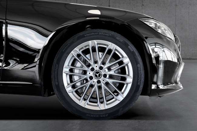 This file photo provided by Hankook Tire shows its high-performance Ventus S1 Evo3 tire on Mercedes-Benz's S-Class sedan.