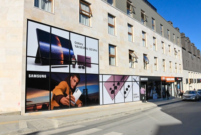 This photo provided by Samsung Electronics Co. on April 12, 2022, shows the company's store in Argentina's southernmost city of Ushuaia.