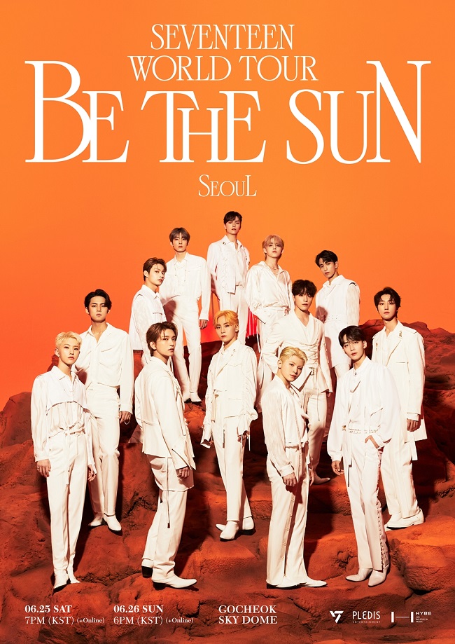 This photo provided by Pledis Entertainment is an English poster for K-pop group Seventeen's concerts to be held in Seoul on June 25-26 as part of its third world tour titled "Seventeen World Tour: Be the Sun."