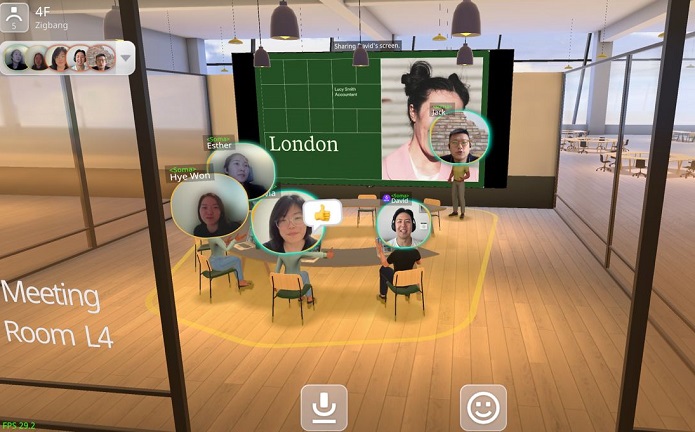 This image provided by Zigbang Co. shows a meeting room in metaverse platform Soma.