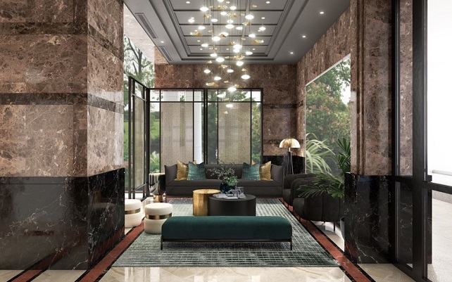 Artist’s impression of the lounge area at Adina Serviced Apartment Singapore Orchard