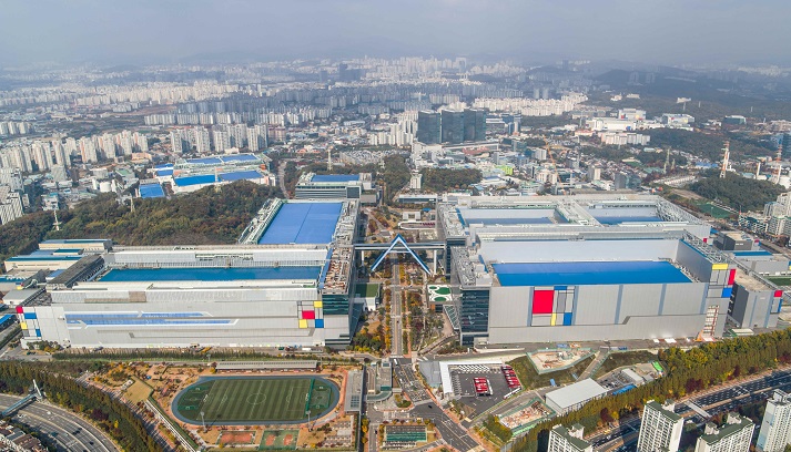 The photo provided by Samsung Electronics Co. on June 30, 2022, shows its chip campus in Hwaseong, south of Seoul. 