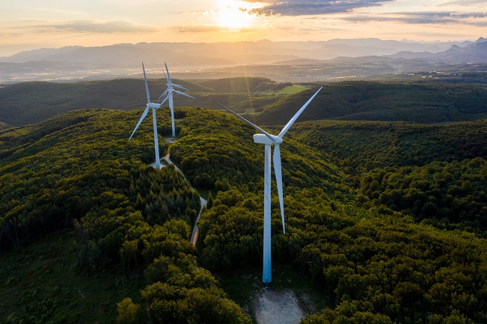 This photo, provided by Hanwha Solutions Corp. on July 12, 2022, shows its wind power plant operated in France by its European subsidiary, Q Energy.