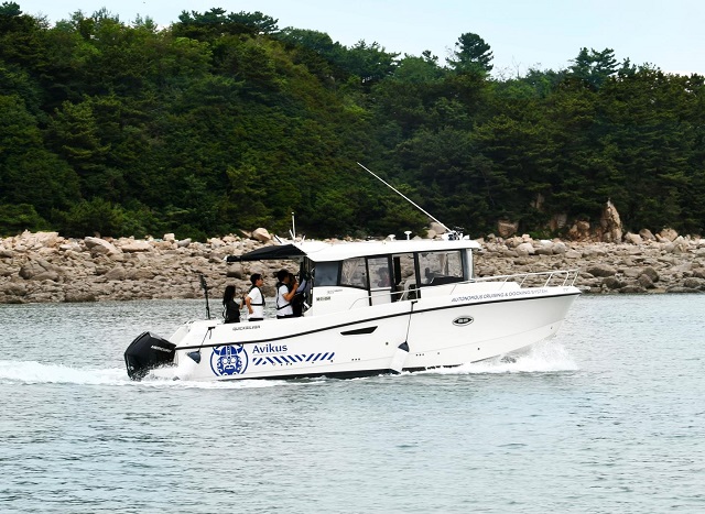 This file photo taken July 12, 2022, and provided by Avikus, a unit of South Korea's leading shipbuilding group, HD Hyundai, shows a leisure boat equipped with its autonomous navigation system at Wangsan Marina in Incheon, around 30 kilometers west of Seoul.