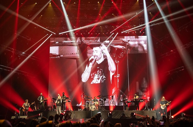 American rock band Maroon 5 performs during a concert at Gocheok Sky Dome in Seoul on Feb. 27, 2019, in this photo provided by Live Nation Korea.