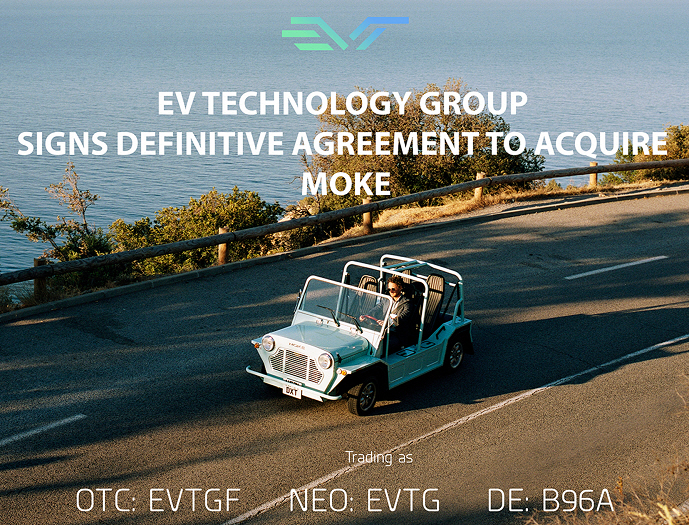 EV Technology Group Signs Definitive Agreement to Acquire Up to 100% of MOKE International to Rapidly Expand the Iconic British Brand