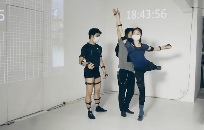 Behind the scenes: Yuh Egami with HKAPA dancers doing motion capture