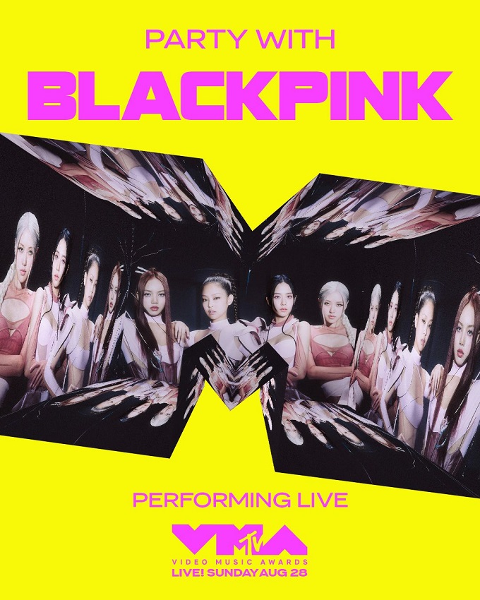 This image provided by YG Entertainment announces BLACKPINK's upcoming performance at the 2022 MTV Video Music Awards on Aug. 28, 2022. 