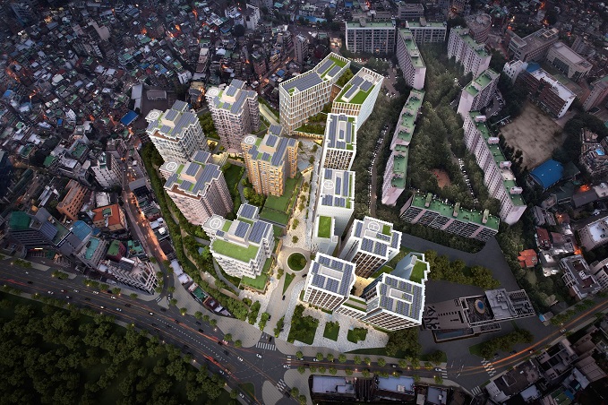 This bird's-eye view image provided by the Yongsan district office shows a residential area to be constructed on the former United Nations Command site in Seoul's Yongsan district.