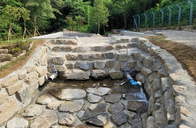 This photo provided by the Korea Institute of Civil Engineering and Building Technology shows a bypass-type sand dam.