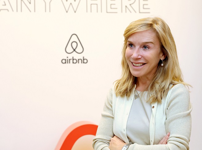In this photo provided by Airbnb Korea, Airbnb's global head of hosting Catherine Powell poses for a photo at the company's Korea office in central Seoul on Sept. 23, 2022.