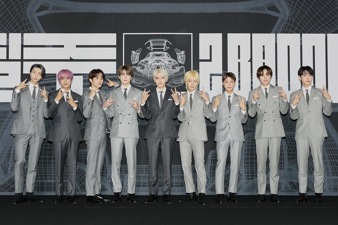 K-pop group NCT 127 poses for the camera during a press conference at a Seoul hotel on Sept. 16, 2022, to promote its fourth full-length album, "2 Baddies," in this photo provided by SM Entertainment.