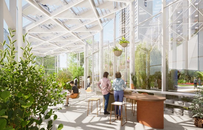 This image provided by POSCO E&C shows the builder's botanical garden café for apartment complexes.