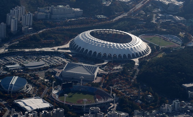 This file photo shows the exterior of Asiad Main Stadium in Busan. (Yonhap)