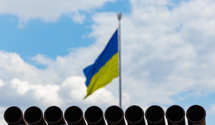 This file photo taken June 17, 2022, shows Ukraine's flag at a museum in Kyiv. (Yonhap)