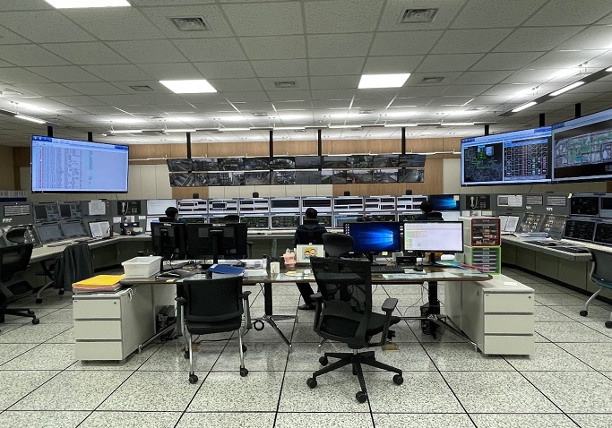 This photo provided by SK Innovation Co. shows the control room of its Ulsan industrial complex in Ulsan, some 300 kilometers southeast of Seoul. 