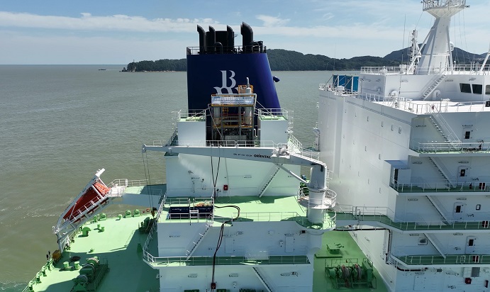 This photo provided by Daewoo Shipbuilding & Marine Engineering Co. (DSME) on Oct. 6, 2022, shows an onboard carbon dioxide (CO2) capture and storage (OCCS) unit intalled on a liquefied natural gas carrier. 