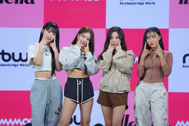 K-pop girl group Mamamoo poses for the camera during a media showcase for its 12th EP, "Mic On," on Oct. 11, 2022. This photo was provided by the band's agency RBW. 