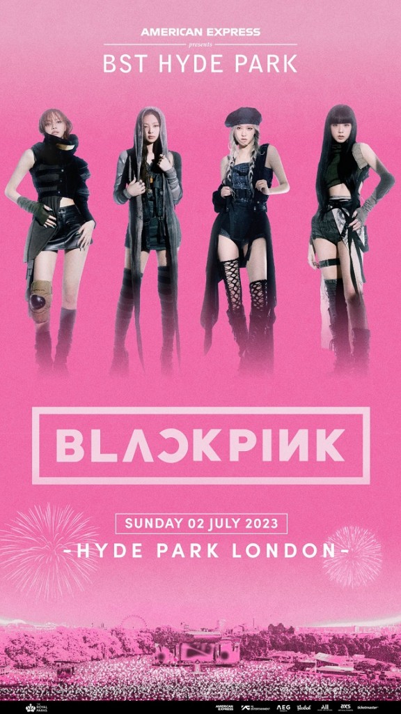 This image provided by YG Entertainment announces BLACKPINK's performance in British Summer Time Hyde Park in London in July next year.