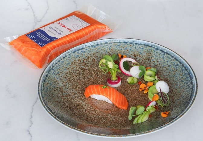 This photo, provided by SK Inc., shows the cell-cultivated salmon produced by Wildtype, a food-tech startup backed by SK, on Nov. 24, 2022.