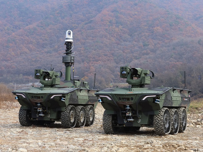 This undated photo, provided by Hanwha Aerospace Co., shows its Arion-SMET unmanned ground vheicle. 