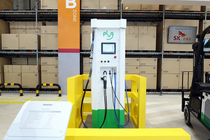 This photo, provided by SK E&S Co. shows a GenFuel hydrogen charging dispenser, developed by Plug Power, which will be on display in SK's showroom at CES 2023 in Las Vegas from Jan. 5-8, 2023.