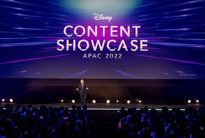 Luke Kang, president of The Walt Disney Co. Asia Pacific, introduces new movies and series during the Disney Content Showcase held at Marina Bay Sands in Singapore on Nov. 30, 2022, in this photo provided by Disney.