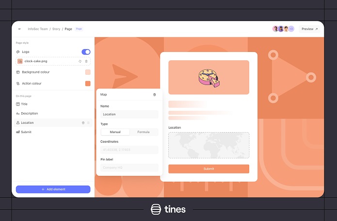 Tines' Storyboard serves as the ‘backend’ of the application, and its expanded page capability as the ‘frontend’ of the application.