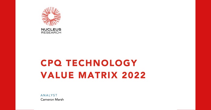 Screenshot of the cover of the report by Nucleus Research entitled "CPQ Technology Value Matrix 2022"