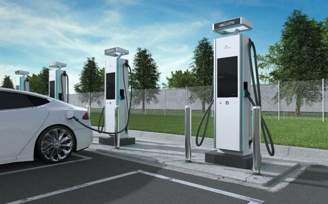 This rendered image, provided by SK Signet, shows the company's V2 ultra-fast EV charger.