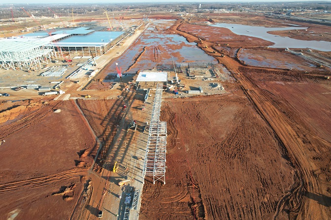 This photo, provided by SK On Co. on Jan. 8, 2023, shows an aerial view of the construction site for its joint electric vehicle battery manufacturing complex with Ford Motor Co. in Glendale in the U.S. state of Kentucky.