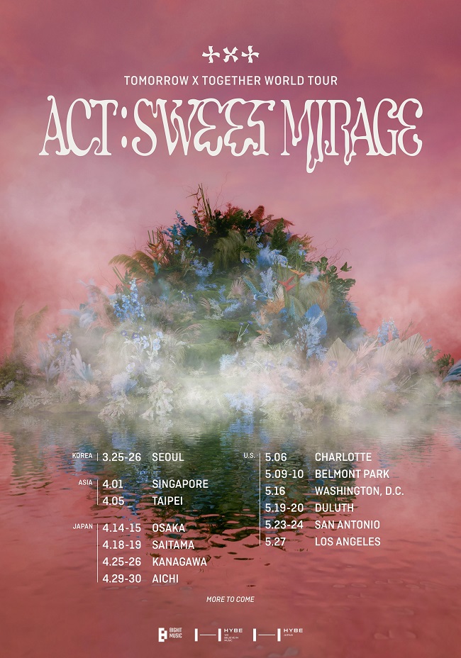 This image provided by Big Hit Music is of an English poster for K-pop boy group Tomorrow X Together's upcoming world tour, "Act: Sweet Mirage." 