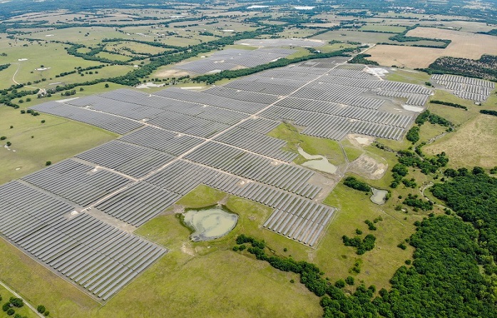 This photo, provided by Hanwha Solutions Corp. on Jan. 26, 2023, shows the aerial view of a solar power plant built by the company in the U.S. state of Texas. 