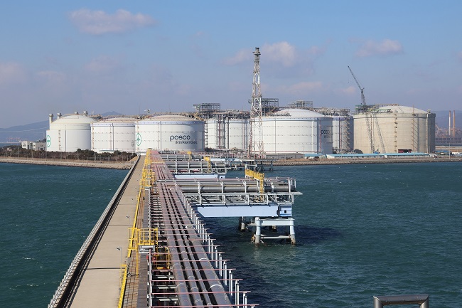 This photo shows POSCO International Corp.'s LNG terminal in Gwangyang, 299 kilometers south of Seoul, as provided by the company on Jan. 31, 2023.