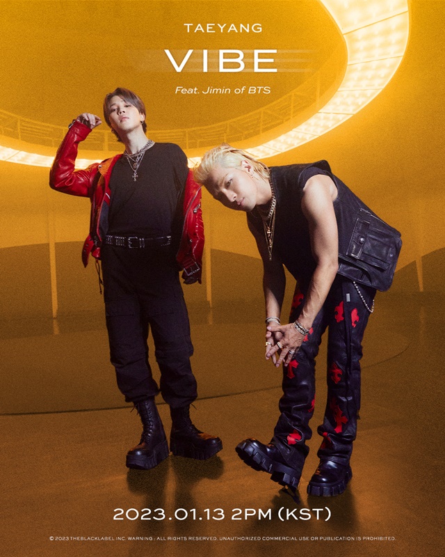 BIGBANG's Taeyang and BTS' Jimin are seen in this teaser image for their new digital single "Vibe," provided by The BLACK Label.