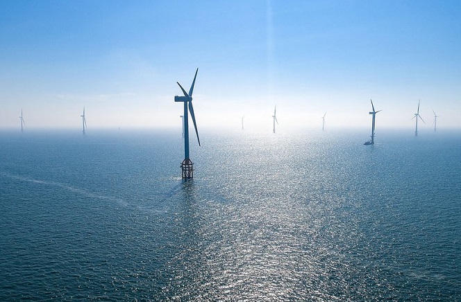 The photo, provided by Doosan Heavy Industries and Construction Co., shows wind turbines at an offshore wind farm in South Korea. 