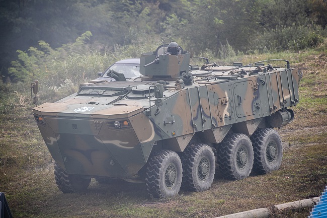 This undated file photo, provided by the Army, shows a wheeled armored vehicle being tested by the Army TIGER brigade. 