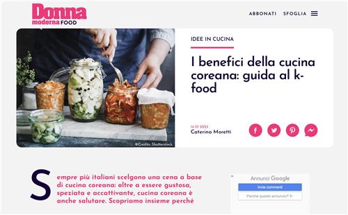 Italian Magazine Says Korean Food is Delicious, Attractive and Healthy
