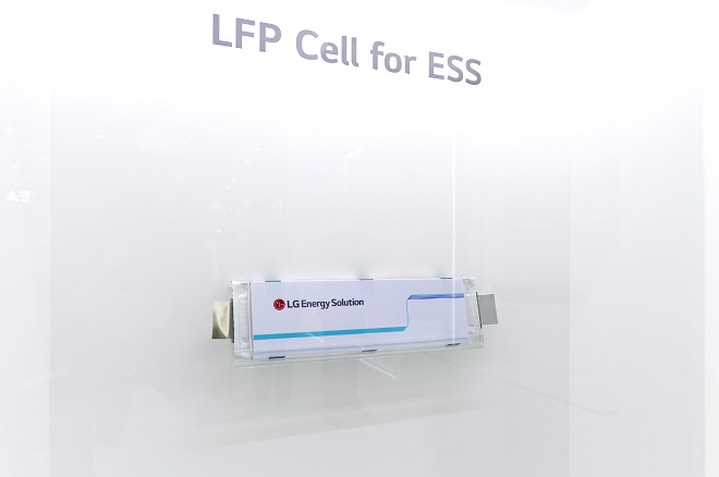 This image, provided by LG Energy Solution on March 24, 2023, shows its lithium iron phosphate (LFP) battery cells designed for energy storage systems (ESS). 