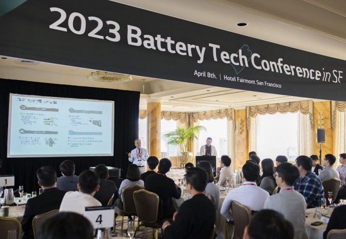 This photo provided by LG Energy Solution Ltd. shows its Battery Tech Conference held at Fairmont Hotel in San Francisco on April 8, 2023 (local time).