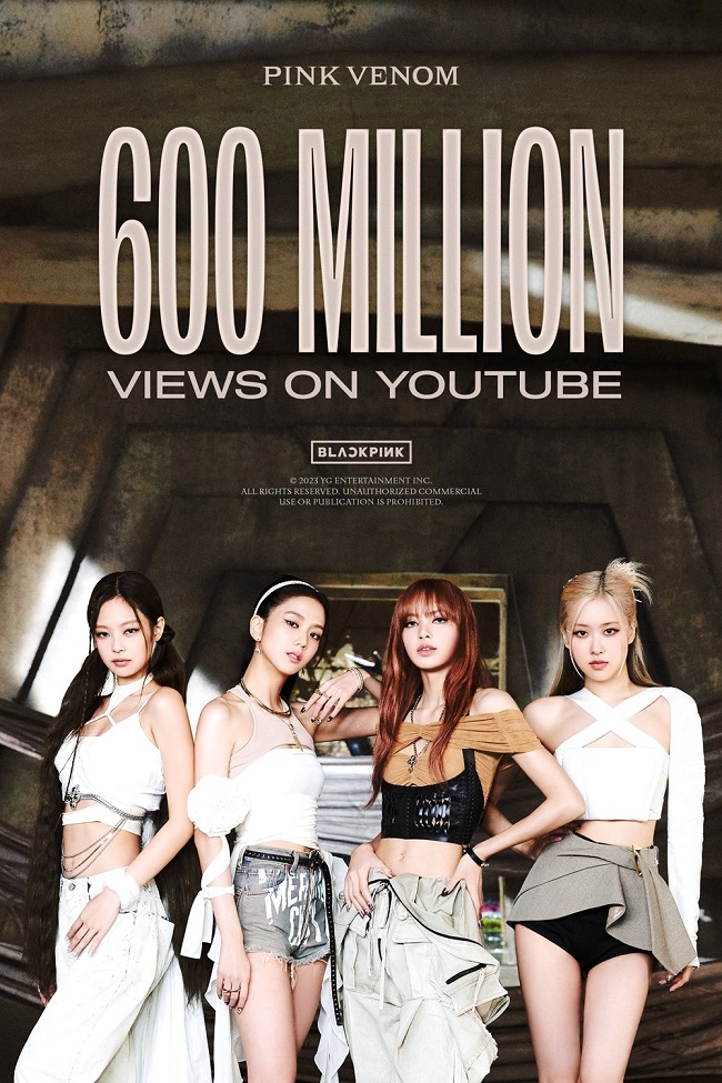 This image provided by YG Entertainment celebrates BLACKPINK's "Pink Venom" music video surpassing 600 million views on YouTube.