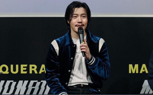 Midnatt, an alter ego of ballad singer Lee Hyun, speaks during a press conference in Seoul on May 15, 2023, in this photo provided by its music label Big Hit Music.