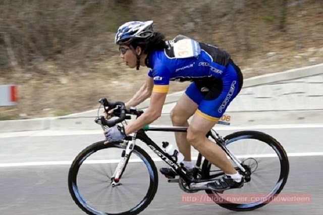 This photo provided by the South Korean transgender cyclist Na Hwa-leen on June 1, 2023, shows Na during the Tour de Korea competition.